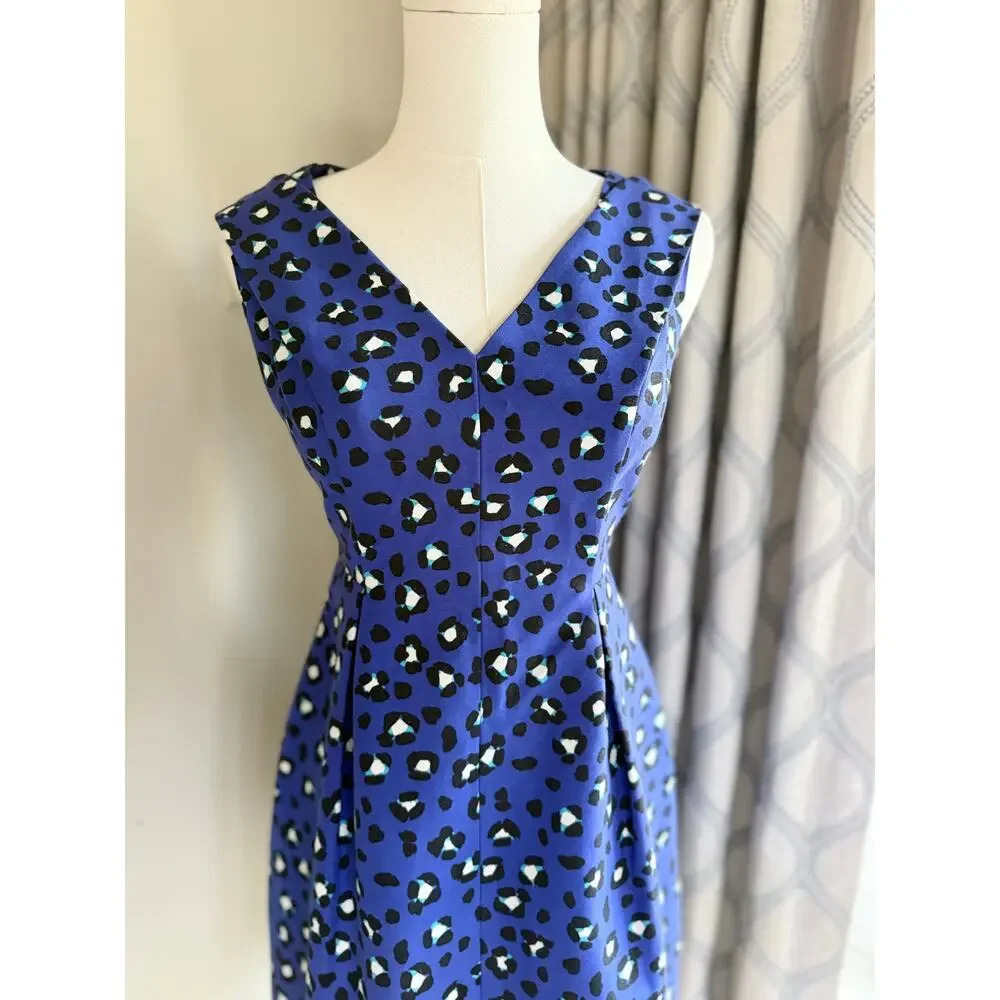 Kate Spade Royal Blue Animal Print Silk Blend Fit & Flare Dress Sleeveless Sz 0